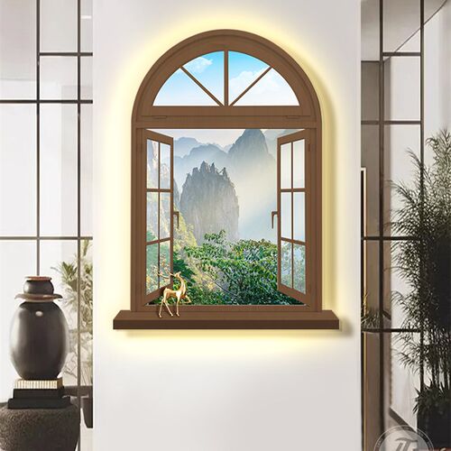 客厅墙面装饰画假窗户风景壁画级感LED发光灯画餐厅背景墙挂画