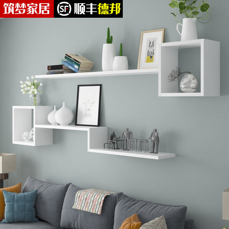 实木墙上置物架壁挂式吊柜墙面客厅装饰架儿童书架卧室背景墙架子