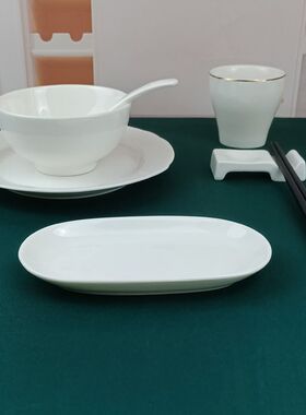酒店餐具毛巾碟纯白瓷长方形盘子陶瓷小菜碟蒸笼点心碟宾馆肥皂碟