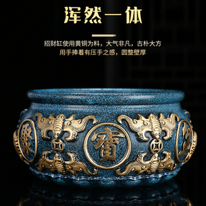 纯铜聚宝盆摆件八福招财聚财玄关客厅办公室装饰工艺品礼品特大号
