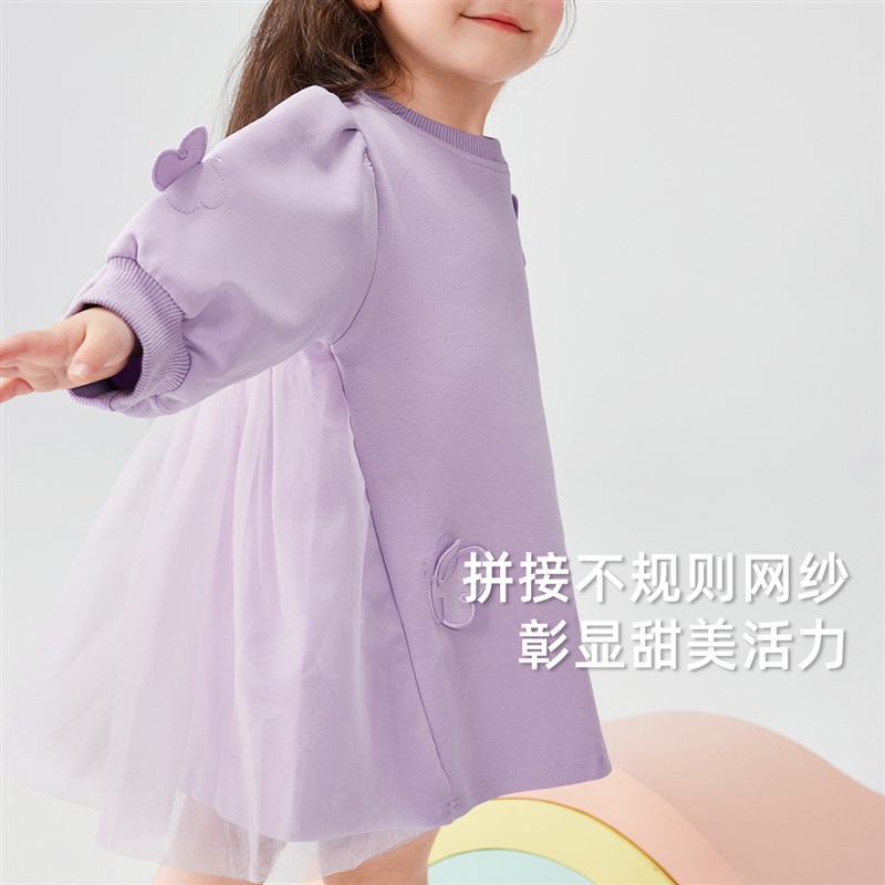 女童连衣裙春季小童甜美蝴蝶卫衣裙儿童春装纱裙洋气宝宝初春裙子