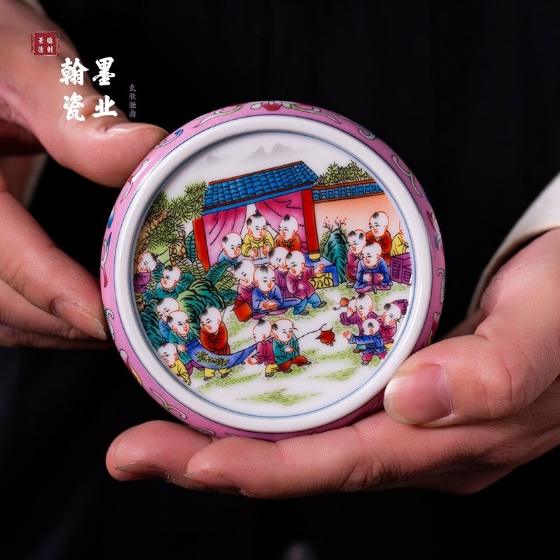 景德镇陶瓷仿古泥童子盖置复古杯垫壶盖垫家用壶承茶具配件茶托