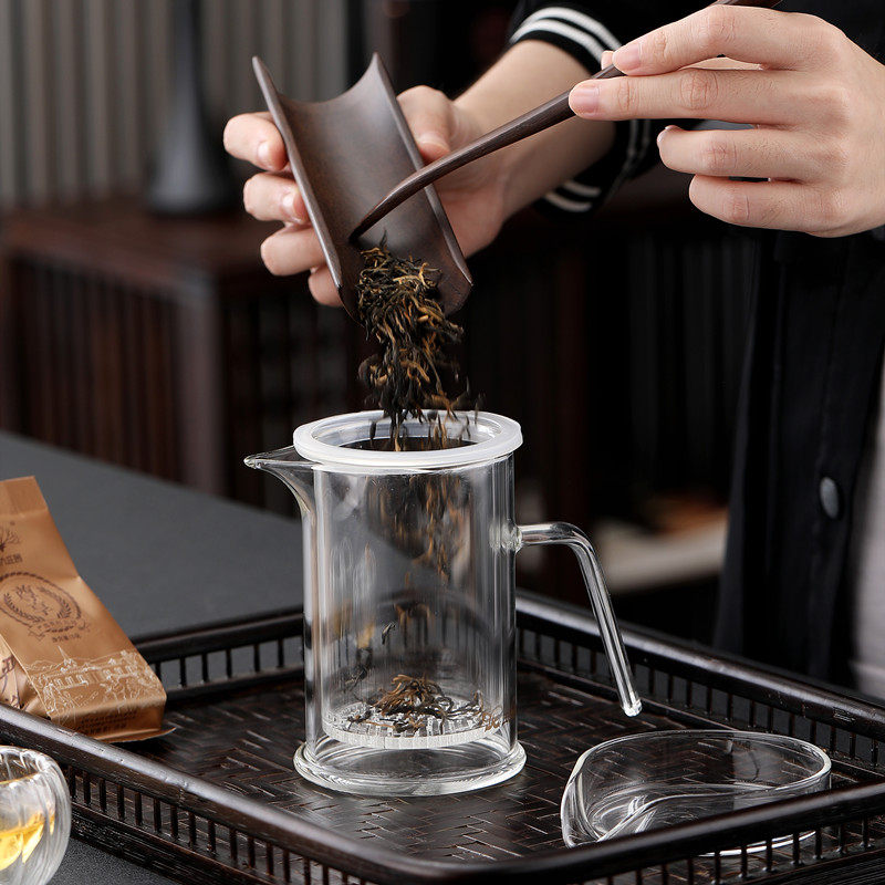 唐述 耐热加厚泡茶杯子彩把公道杯过滤内胆玻璃茶具泡茶器红茶