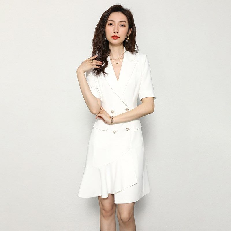 西装裙百褶裙2024年新款夏装女装气质小裙子职业法式温柔风连衣裙