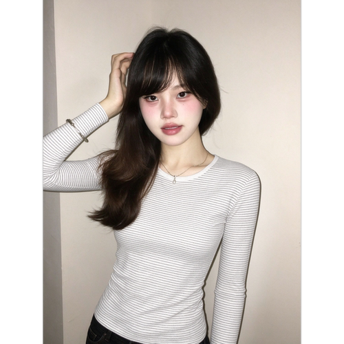 条纹圆领长袖t恤女秋季新款上衣