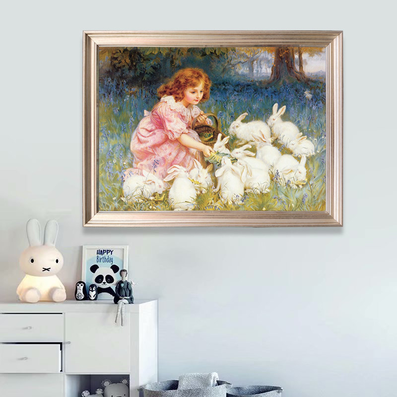 可爱小孩幼儿园挂画喷绘油画古典人物油画世界名画有框画宠物油画