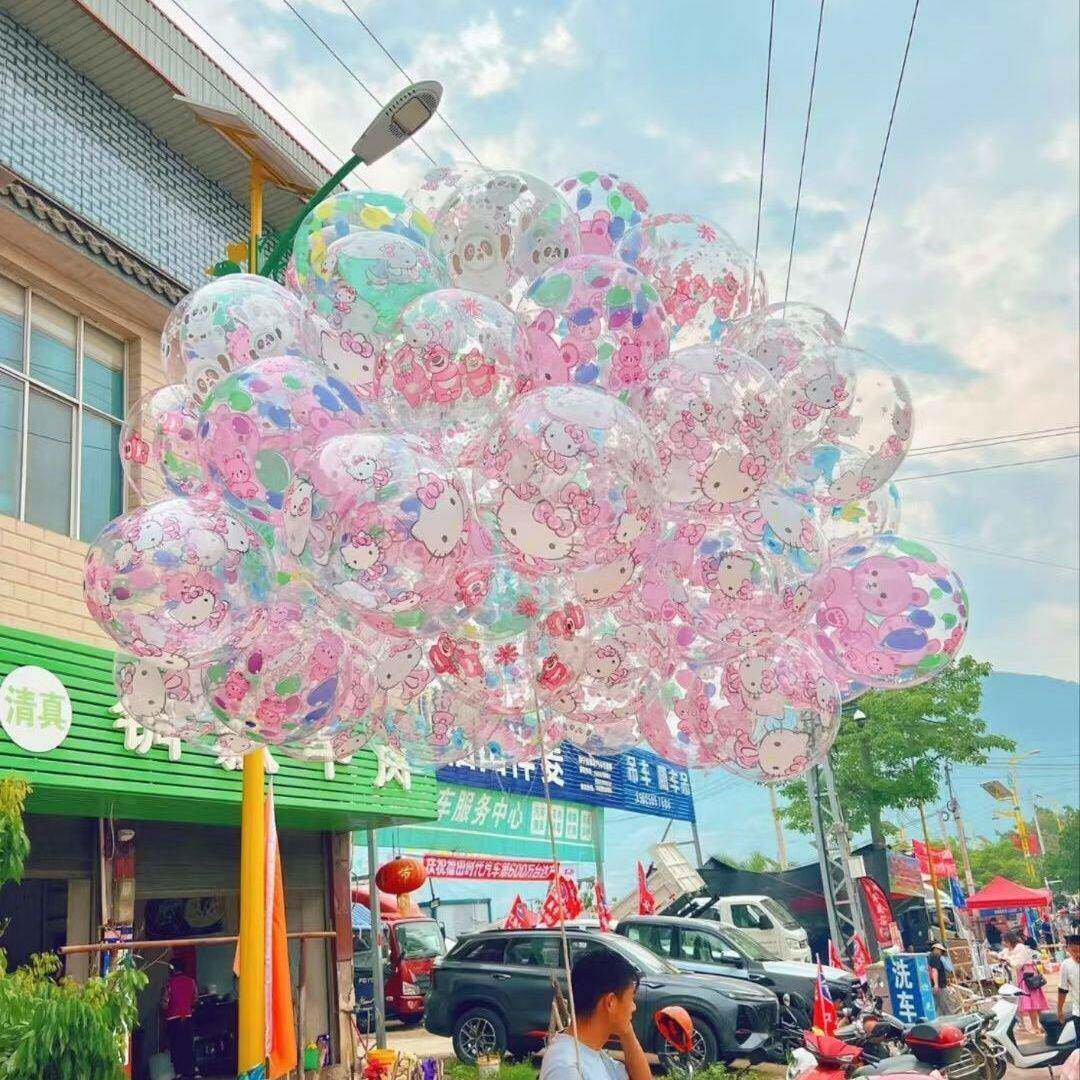 无需氦气飘空气球24网见描述波红天飘空印花波飞透明市发光空夜气