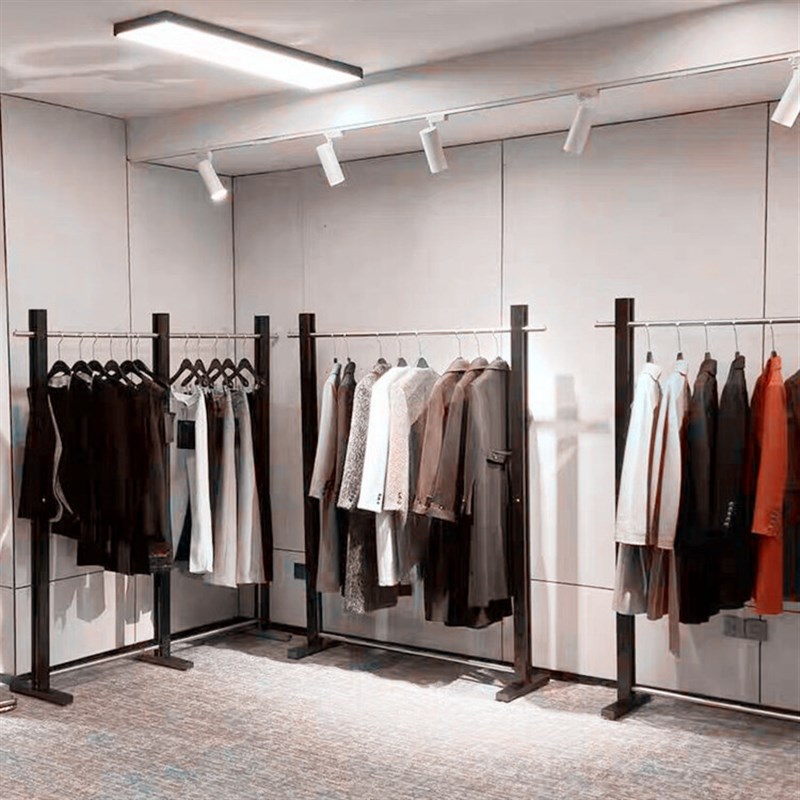 服装店落地展示架铁艺亚光黑简约挂衣架组合架女装店衣服陈列货架