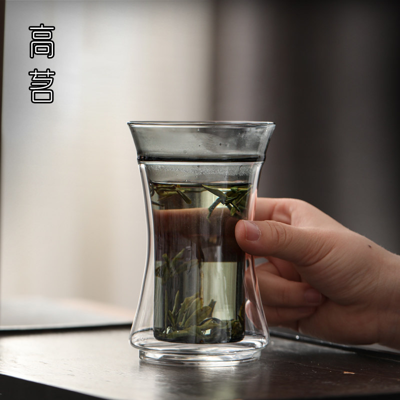 双层水杯泡绿茶专用玻璃杯日式观山杯子隔热防烫办公室茶杯设计感图片