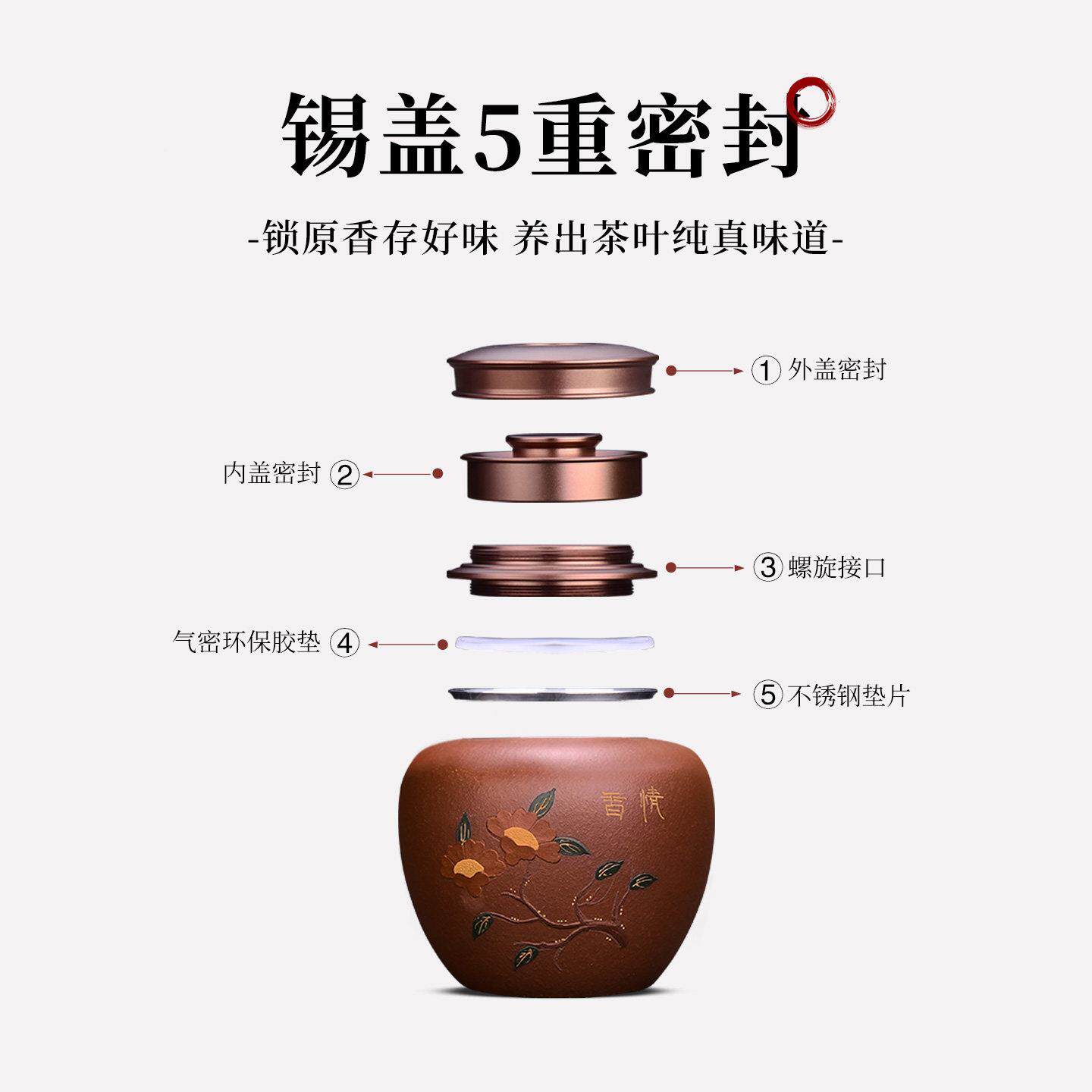 宜兴砂茶紫叶罐装半斤香情锡盖手工紫泥茶叶罐小号家潮用储存防CY