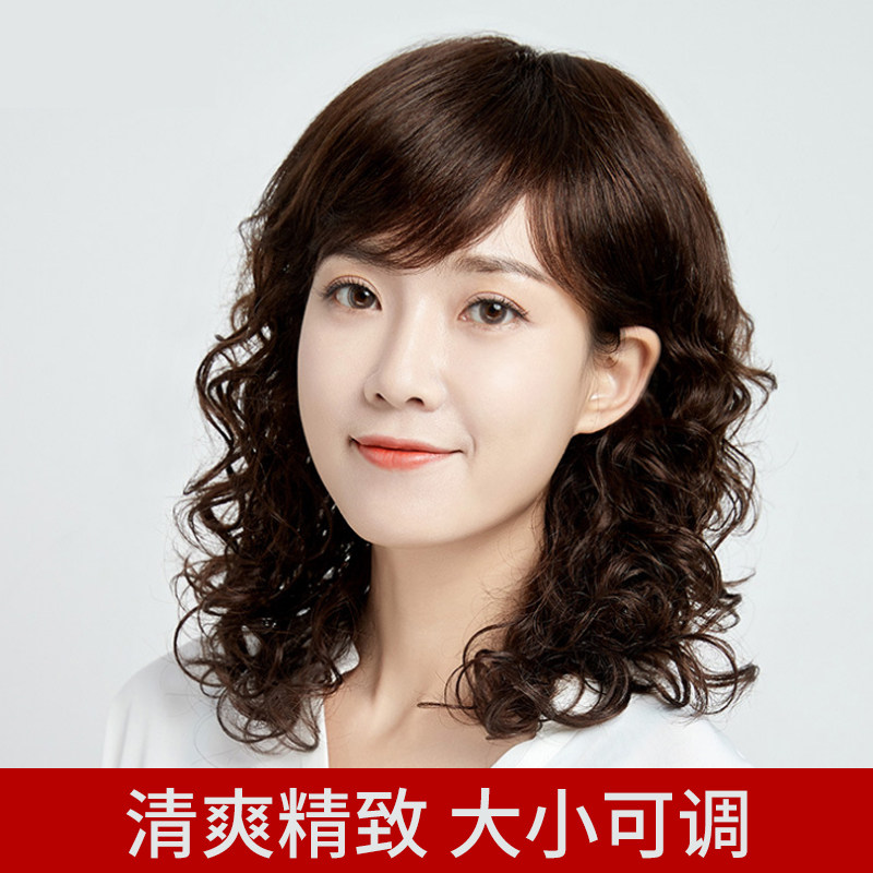 假发女短发蓬松逼真发羊毛卷假发中长卷发全头套式时尚妈妈假发套