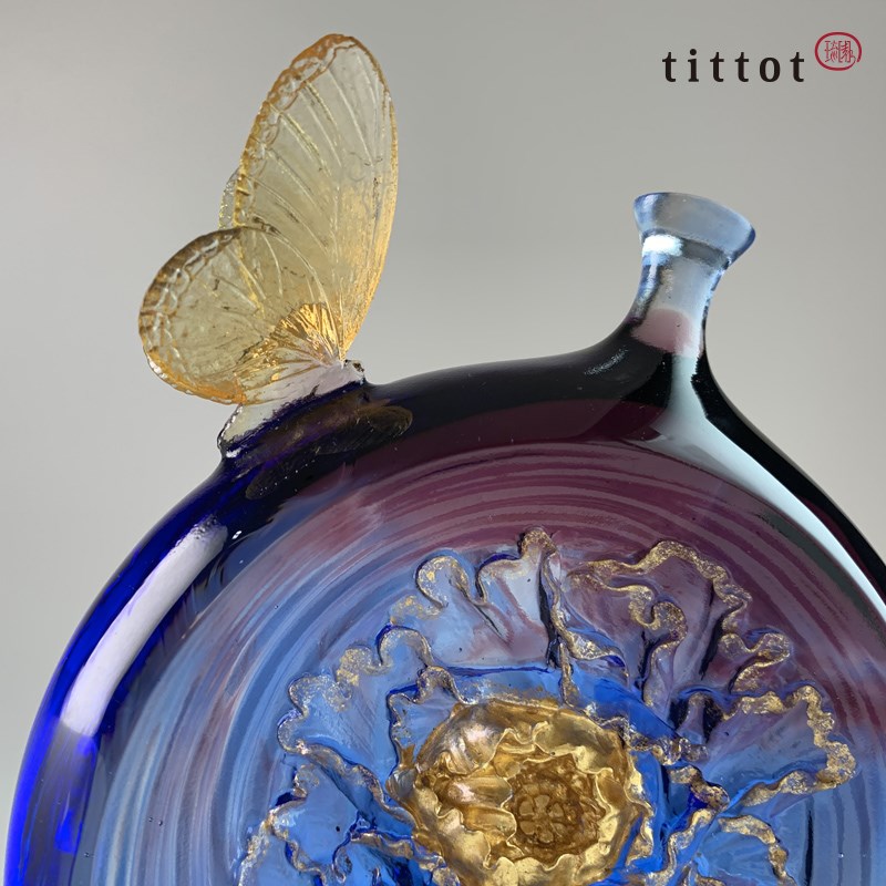 tittot琉园创意水晶琉璃牡丹花瓶客厅摆件轻奢 知心 结婚生日礼物