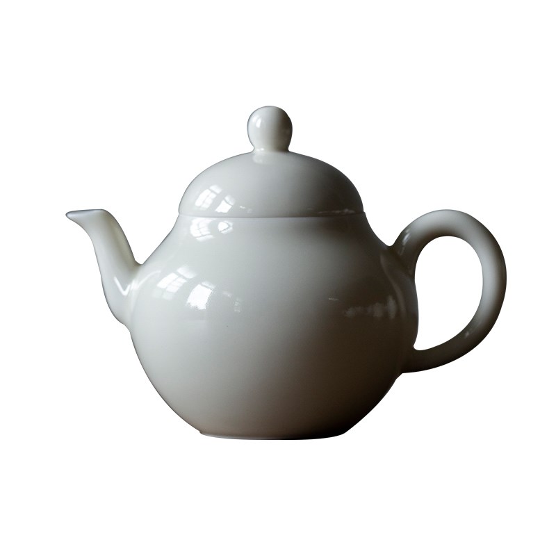 寻心复古杏白釉茶壶手工球孔泡茶过滤小号手执家用小茶壶功夫茶具