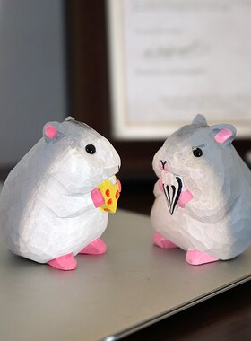 《吃货仓鼠》手工木雕小摆件可爱卡通老鼠公仔治愈系桌面装饰品