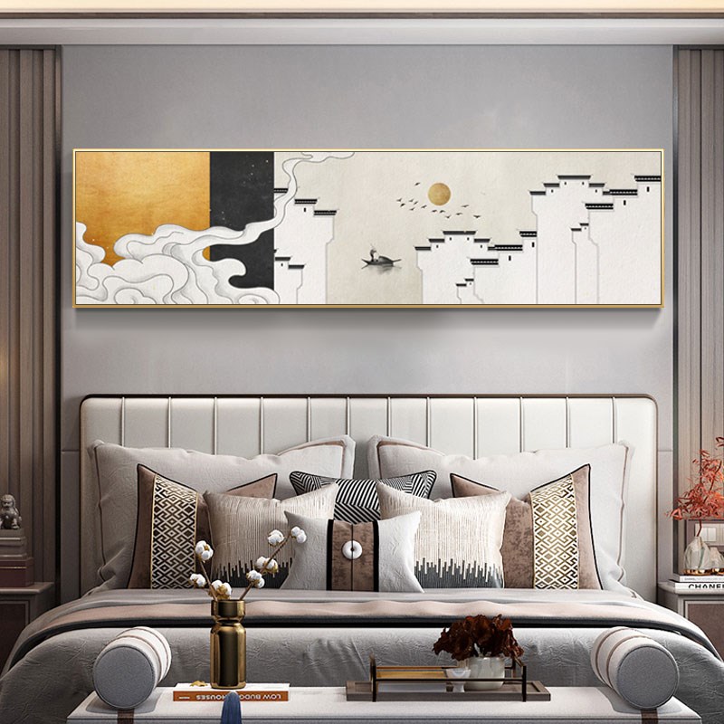 新中式装饰画横版卧室床头客厅墙面挂画中国风国潮重彩祥云国画