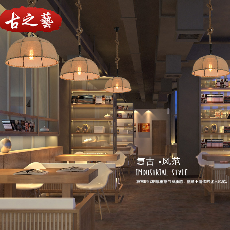 美式乡村复古布艺铁艺单头吊灯个性创意酒吧咖啡厅阳台过道灯具