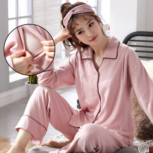 纯棉秋季月子服隐形哺乳翻领开衫