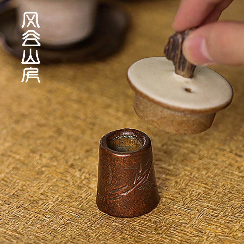 手工紫铜盖置紫砂壶盖托创意复古摆件铜壶铁壶盖架子功夫茶具配件
