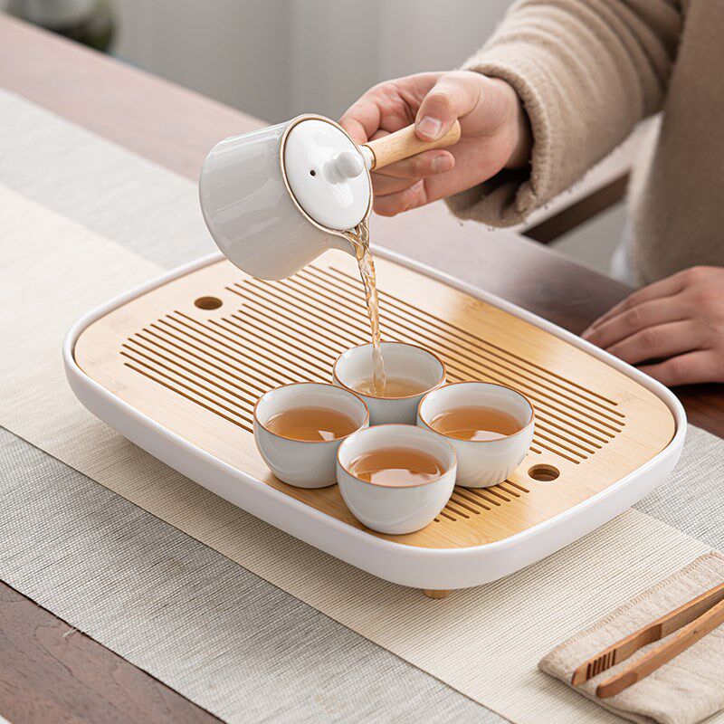 记今朝白色日式简约茶壶茶具套装家用办公泡茶壶陶瓷酒店客房民宿