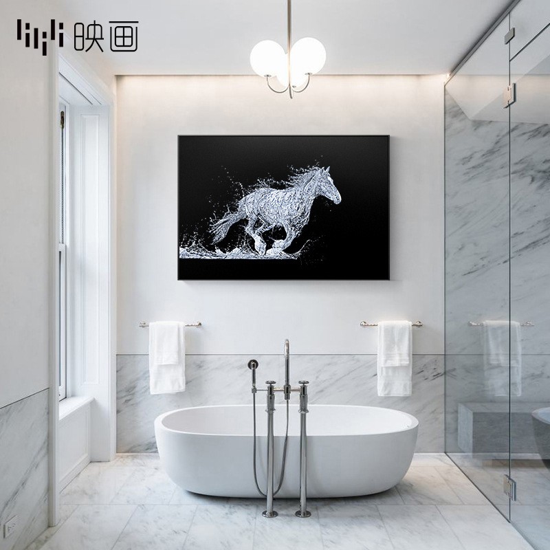 抽象马装饰画北欧黑白艺术办公室超大横幅挂画客厅沙发背景墙壁画