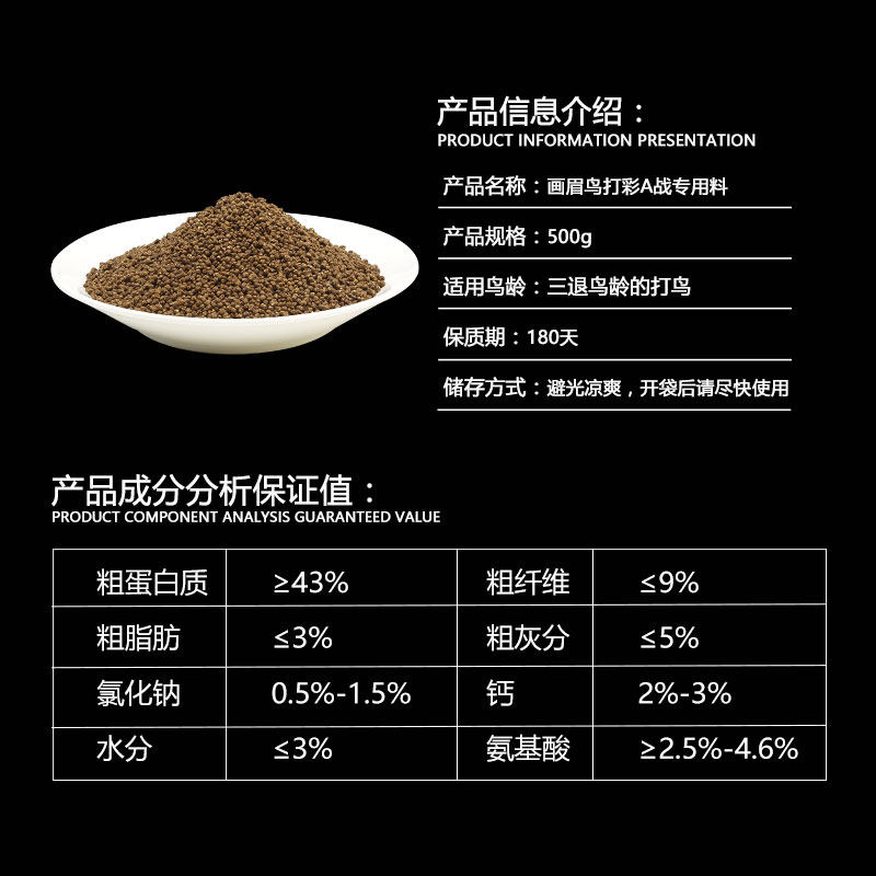 王俊冲A战画眉鸟食斗鸟料提性壮膘饲料比赛鸟粮打彩专用雀王料