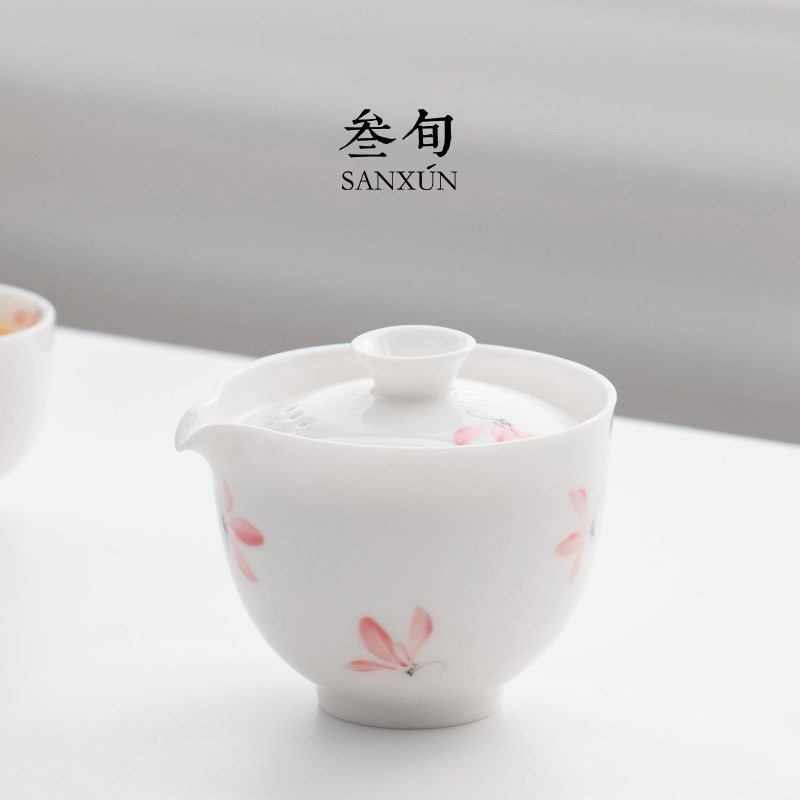 叁旬粉兰盖碗茶杯大号单个高档茶壶防烫一人旅行茶具釉下彩泡茶壶
