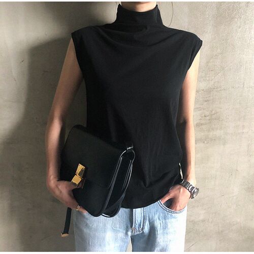 高领无袖背心打底手臂粗显瘦上衣微胖小衫夏外穿黑色吊带女内外搭