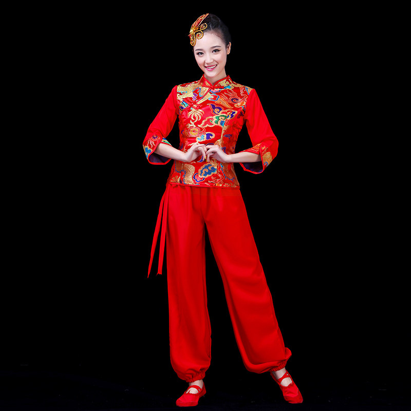 新款秧歌服演出服广场舞套装女中国风民族扇子舞蹈服装打鼓腰鼓服