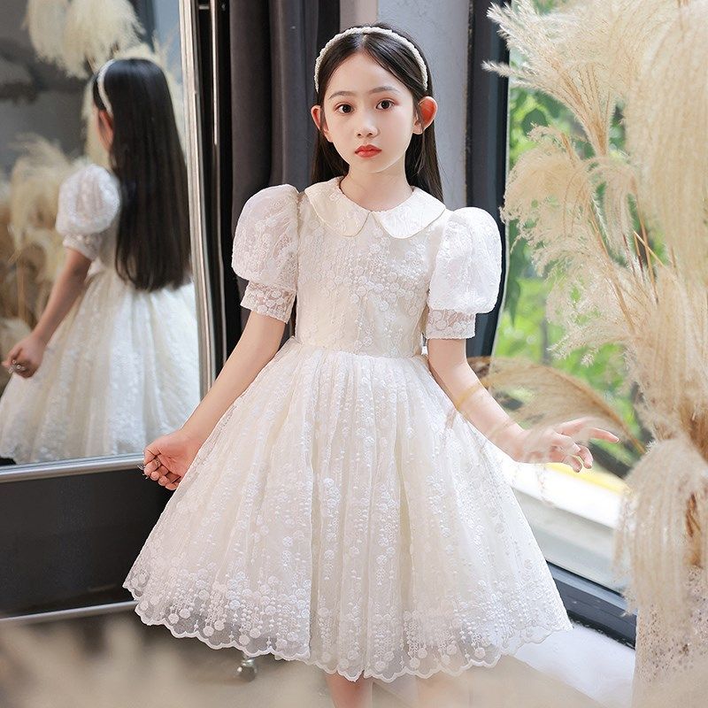 女童生日公主裙高端花童小女孩婚礼儿童主持人钢琴演奏晚礼服白色