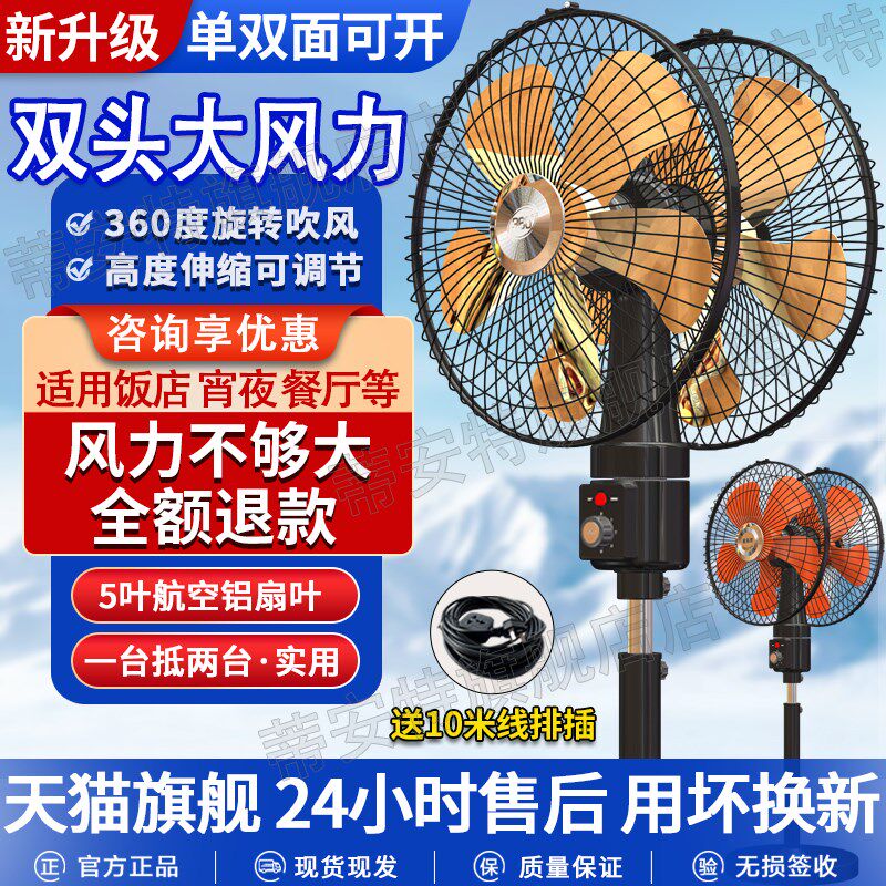 商用双头落地扇工业强风宵夜餐厅车间节能立式电风扇双电机大风力