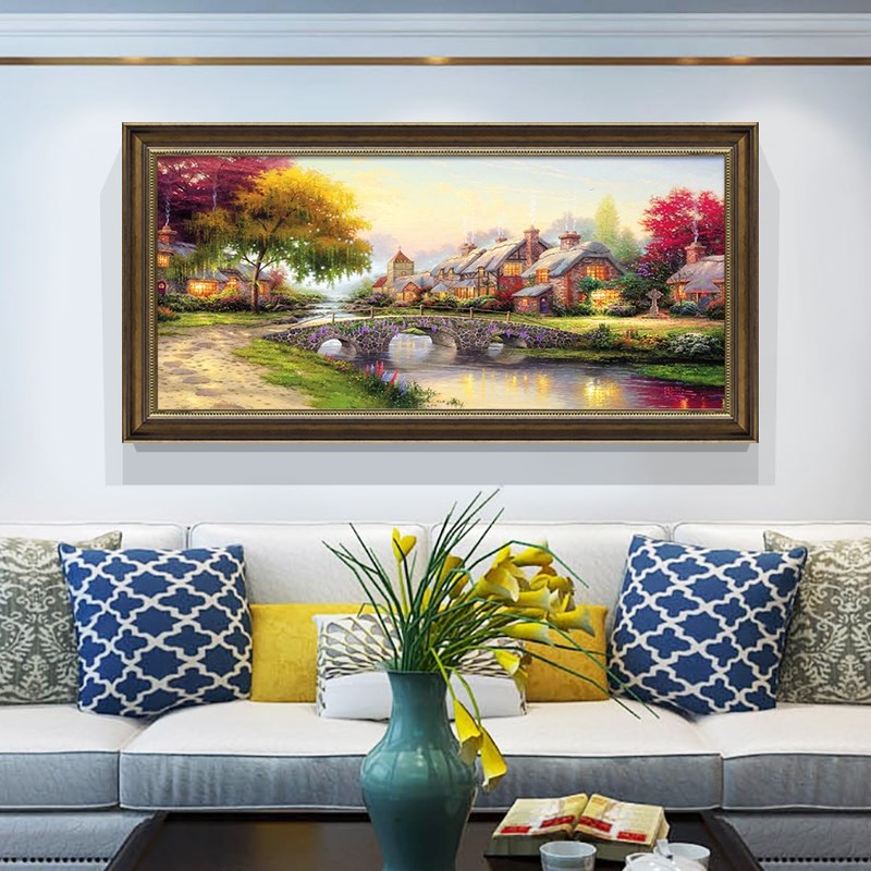 美式客厅挂画丰收装饰画沙发背景墙壁画欧式田园乡村山水风景网红