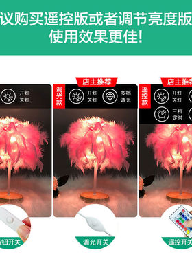 羽毛台灯卧室牀头公主婚房温馨生日礼物小夜灯结婚房温馨装饰台灯
