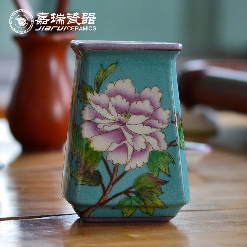 12cm中式陶瓷牙膏牙刷架创意小花插笔筒卫生间洗漱用品收纳梳子筒