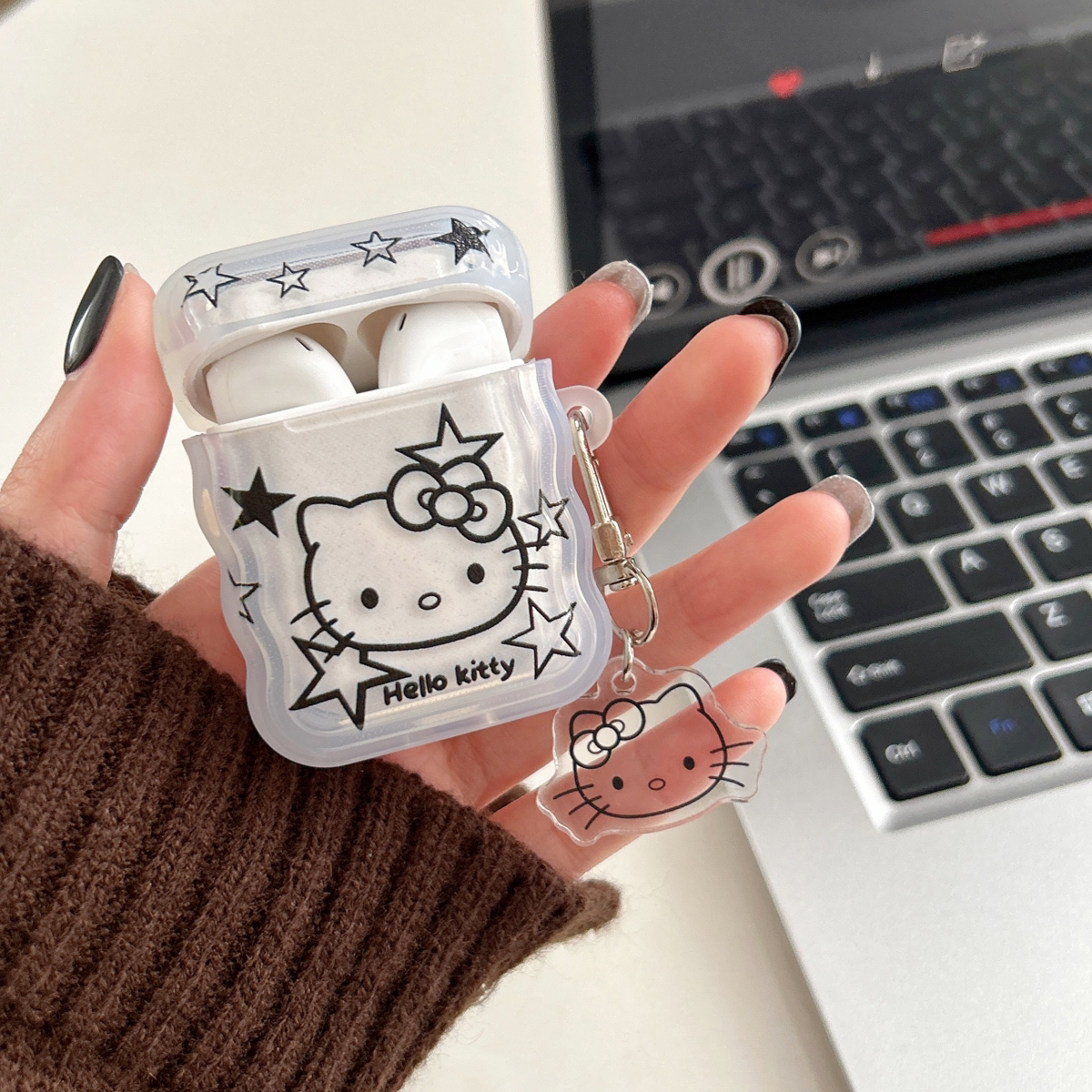 卡通Kt猫少女心苹果耳机套适用airpods3/4保护套airpodspro猫咪保护壳无线airpods1/2代耳机壳挂扣透明保护壳