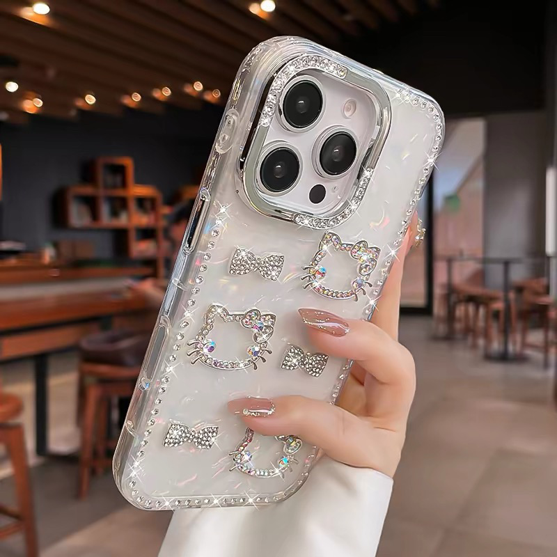 适用苹果16手机壳iphone16pro新款水钻蝴蝶结kt猫15promax14贝壳纹13气囊防摔12相机按键全包高级好看外壳女