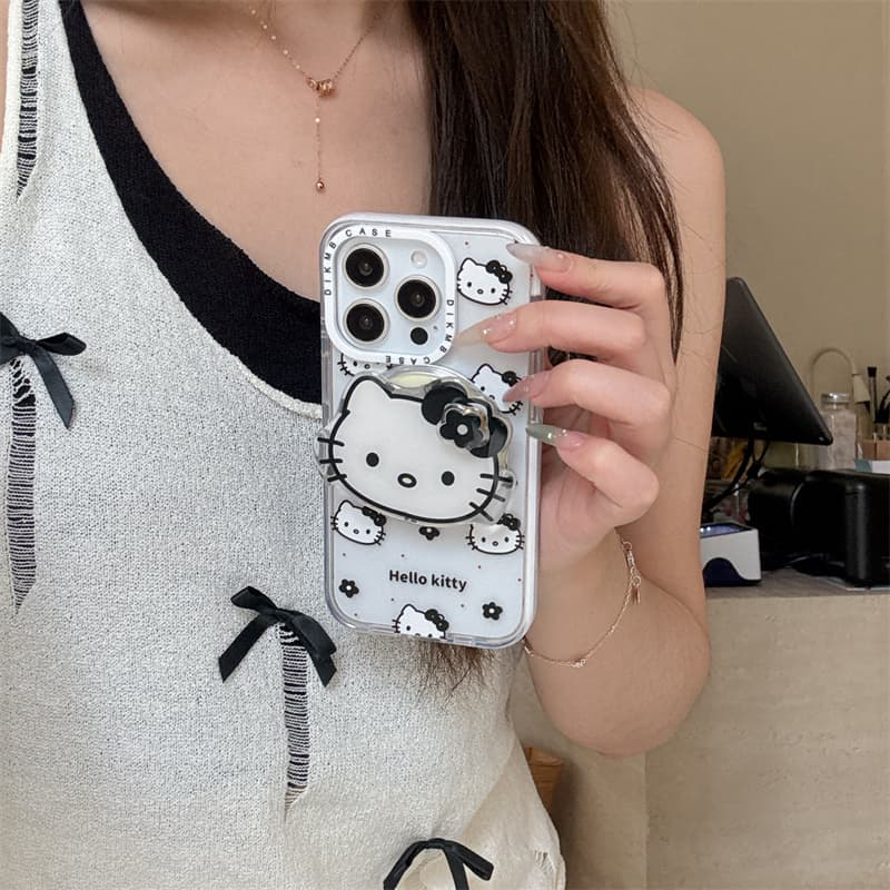 网红爆款黑色线条kitty磁吸壳适用苹果17promax手机壳支架16pro防摔15软壳14防摔13女华为mate80/70pro保护套