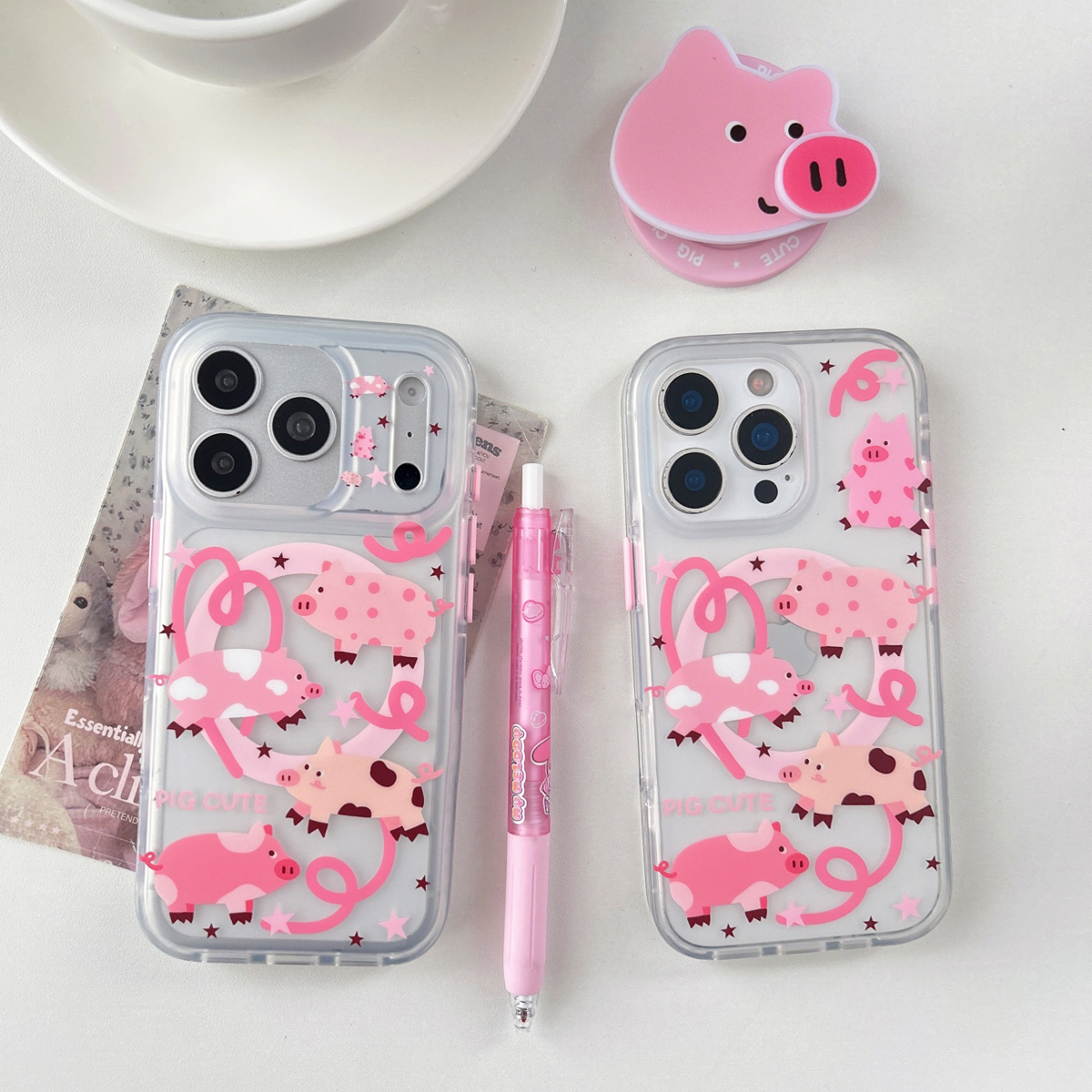 独立按键磁吸粉色小猪适用苹果15时尚手机壳苹果15pro爆款手机壳新款17系列可爱粉嫩少女心手机保护壳