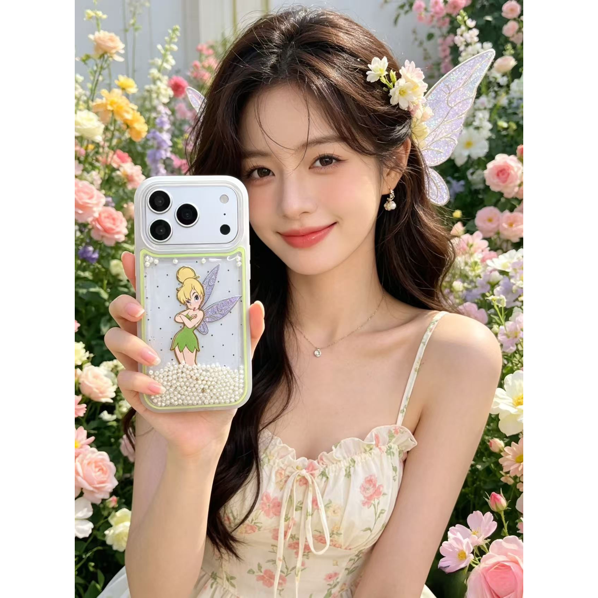 大孔珍珠流沙花仙子苹果17promax手机壳iPhone16pro液体15