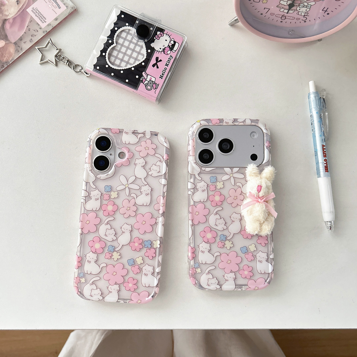 全包半透花朵猫咪立体兔子用苹果15时尚手机壳苹果15pro爆款手机壳新款17系列可爱粉嫩少女心手机保护壳