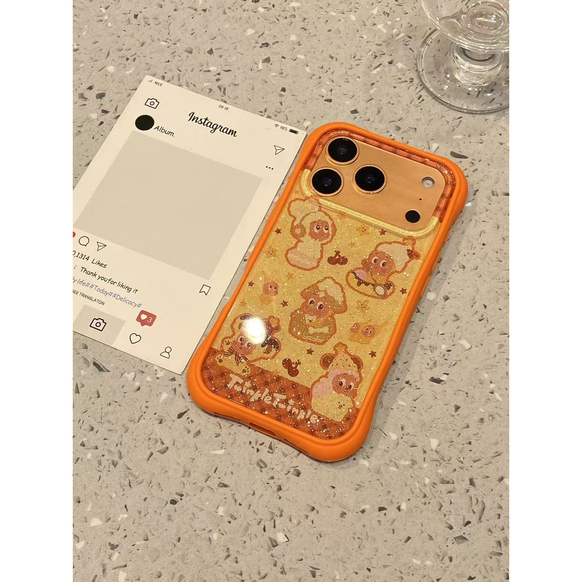 日韩可爱橙色闪粉星星人适用于苹果17pro手机壳iphone16保护套14防摔13硅胶新款15promax小众max巨好看手机套