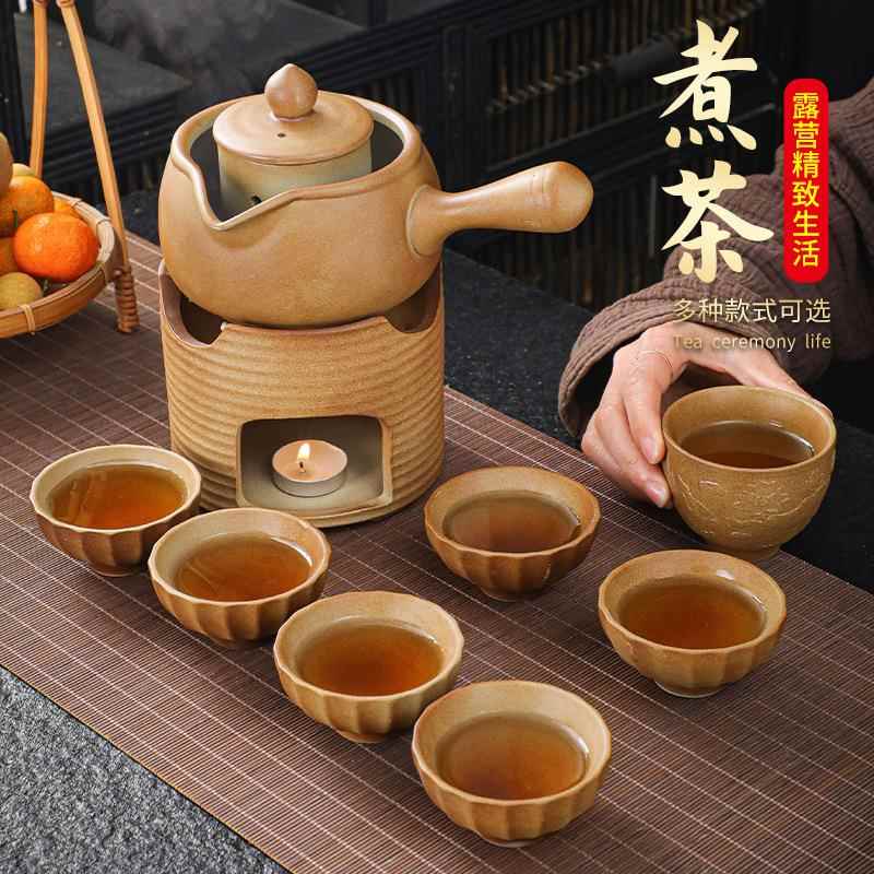 温煮茶壶仿柴烧提梁壶大号复古粗陶茶具套装围炉泡茶壶单壶烧水壶