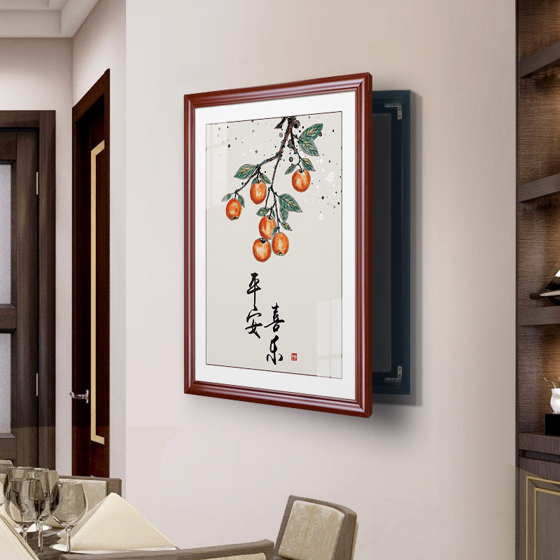 电表箱装饰画免打孔竖款遮挡多媒体配电箱新中式开关盒挂画定制