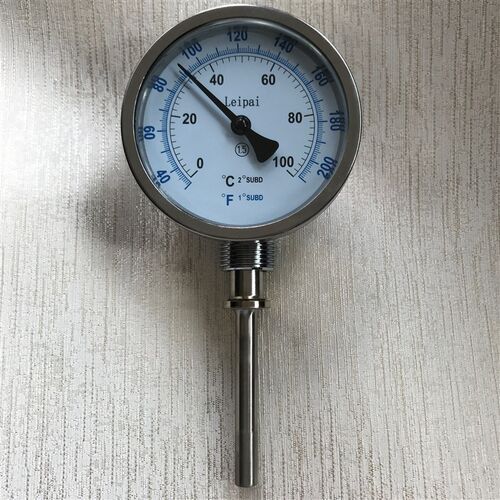雷派 双金属温度计 wss-411 0-100度 不锈钢探杆长度75mm m27x2