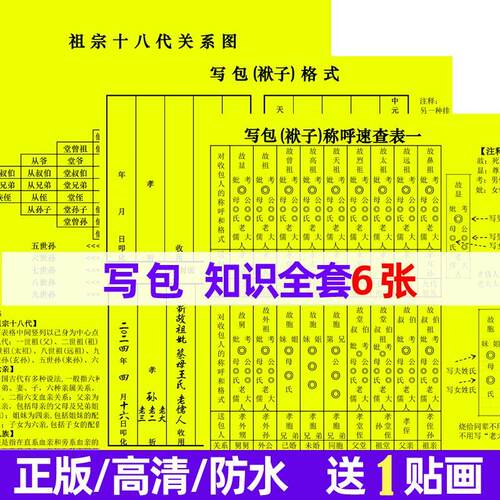 中元节七月半农村写包称呼写袱子亲戚辈分称呼大全随身宝全套贴画