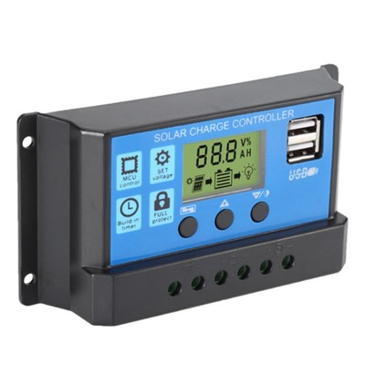 太阳能电池板控制器12V/24V10ALCD液晶显示自设参数5VUSB手机充电