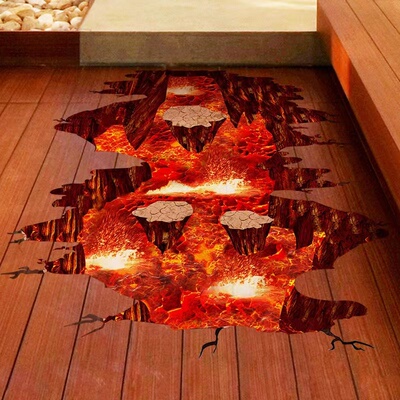 3D地贴画岩浆火山图片装饰地砖卫生间地面墙贴防水立体贴纸地板贴