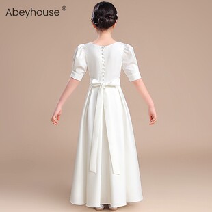 儿童白色钢琴演出服女童乐团合奏礼服中大童小提琴演奏服简约长裙