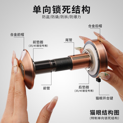 猫眼门镜家用防撬防拆拧老式防盗门猫眼通用金属入户门眼堵孔带盖