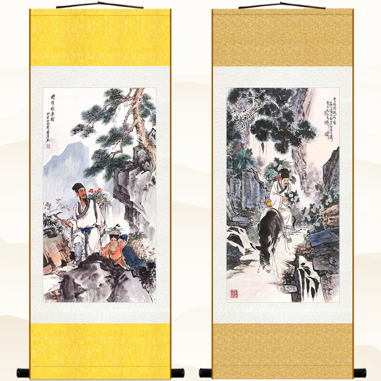 李时珍采药图画像 古代中医人物卷轴挂画 医院诊所绢布装饰画定制