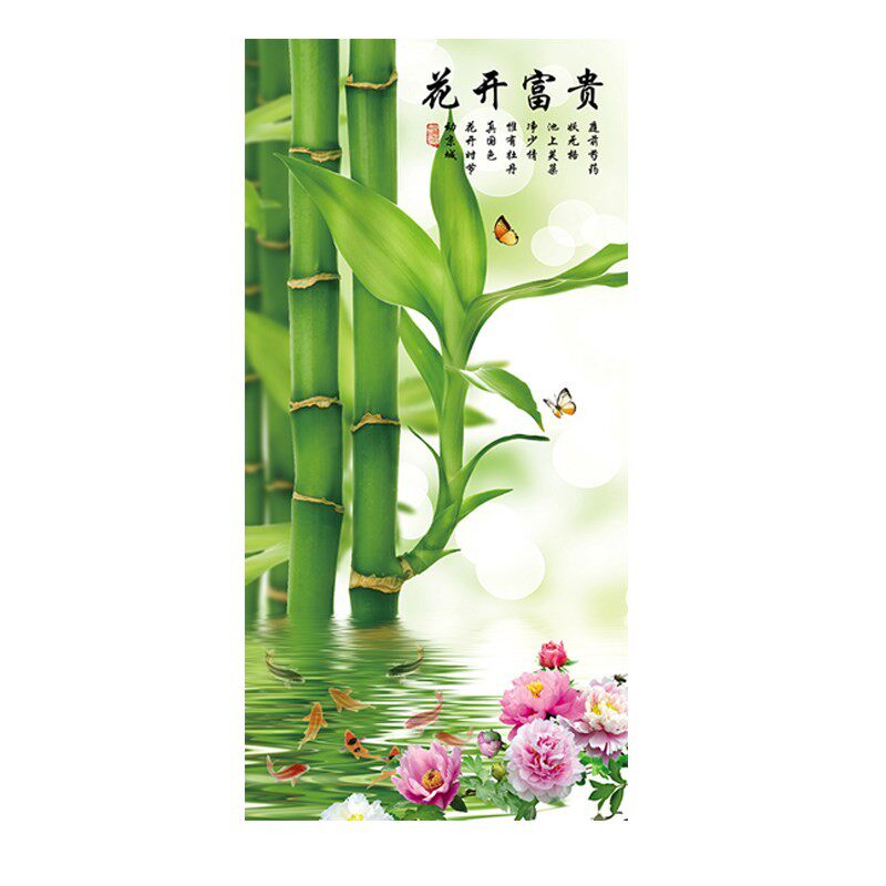 新中式玄关墙画走廊装饰画竖版单幅过道绿色挂画客厅竹林风景定做